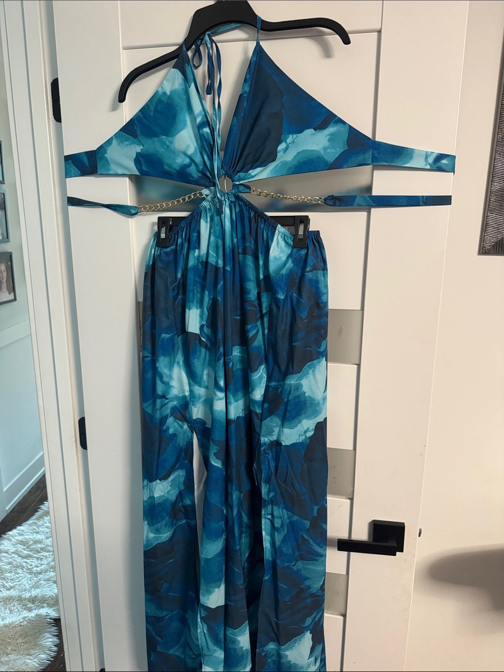 Blue Tie-Front Halter maxi dress